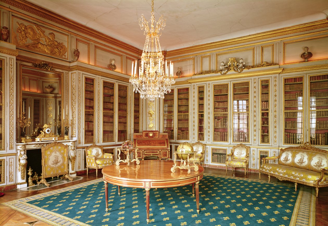 The library of Louis XVI (1754-93) decorated in 1781 by Rousseau under the direction of Gabriel by French School