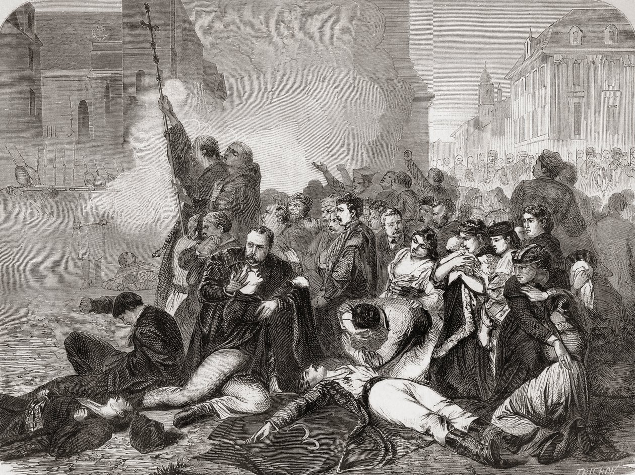 The massacre of civilians in Castle Square, Warsaw, on April 8th, 1861 by Russian infantry and cavalry, from L