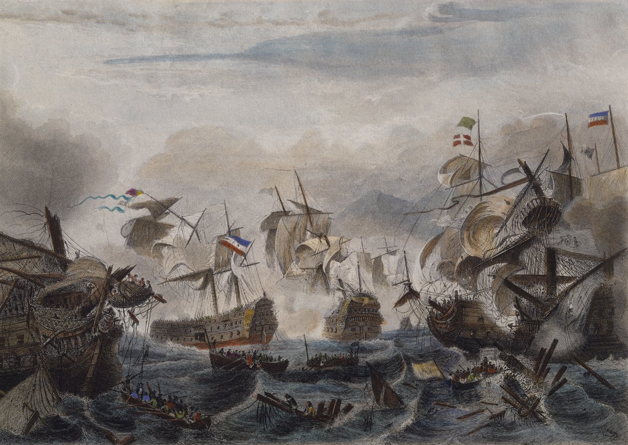 The Naval Battle of Cape La Hogue in 1692 (engraved by Chavanne) by French School