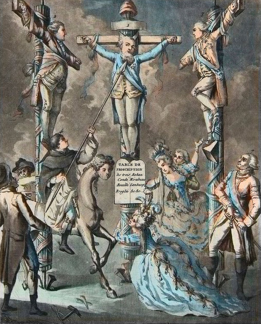 The new calvary, Louis XVI put on the cross by revolts - 2. and 3. Monsieur and the Count of Artois, brothers of the King, leaned by the decrees by French School