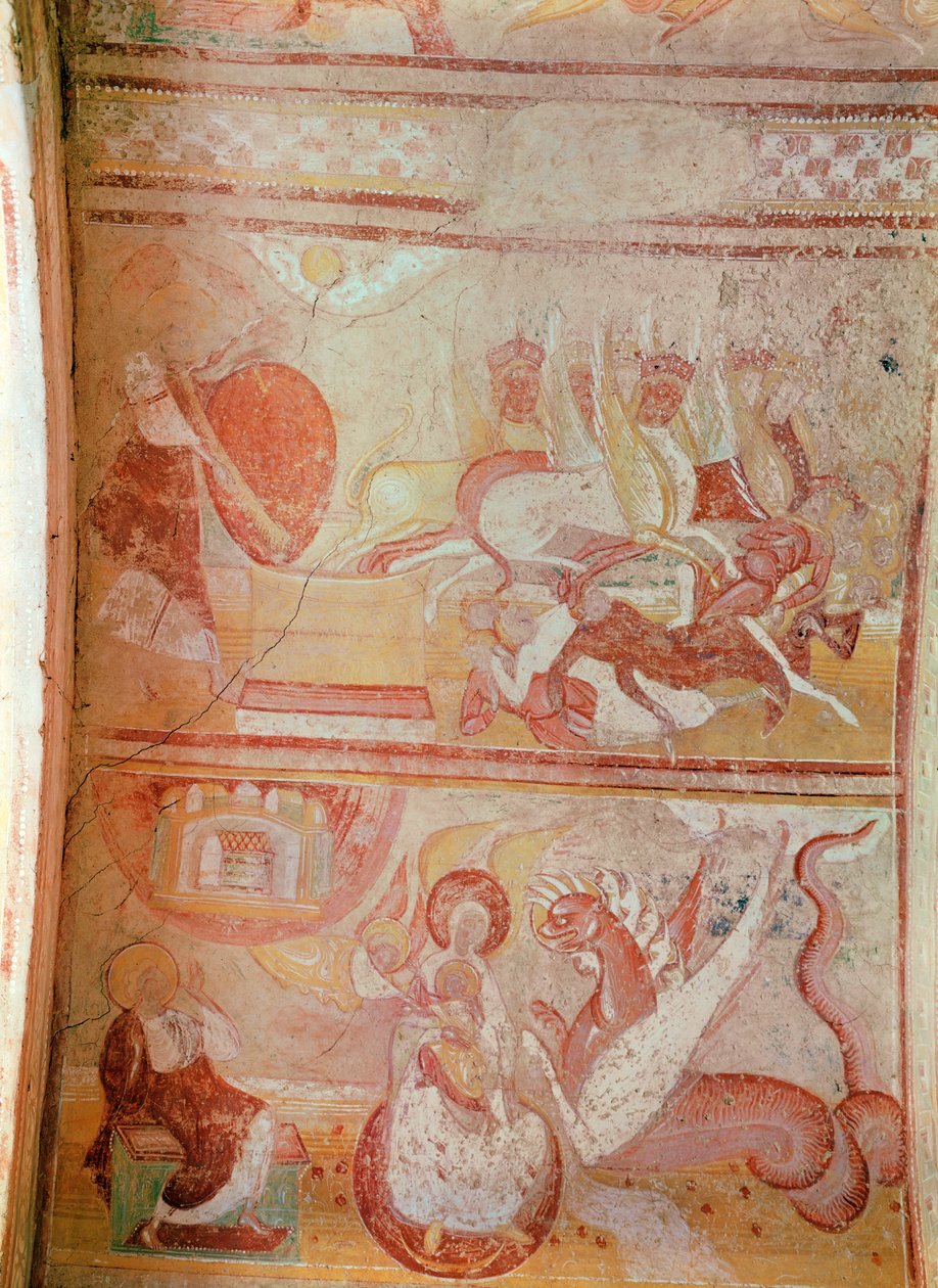 The plague of locusts and a dragon threatening a woman by French School