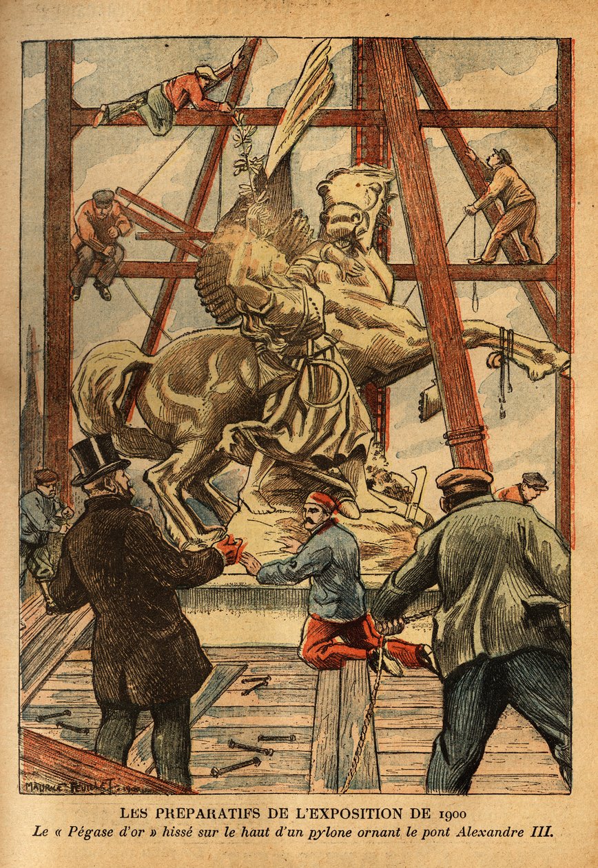 The Preparations for the 1900 Exhibition, Statue of "Pegase Retained by the Bridle by the Renommee" by Emmanuel Fremiet by French School
