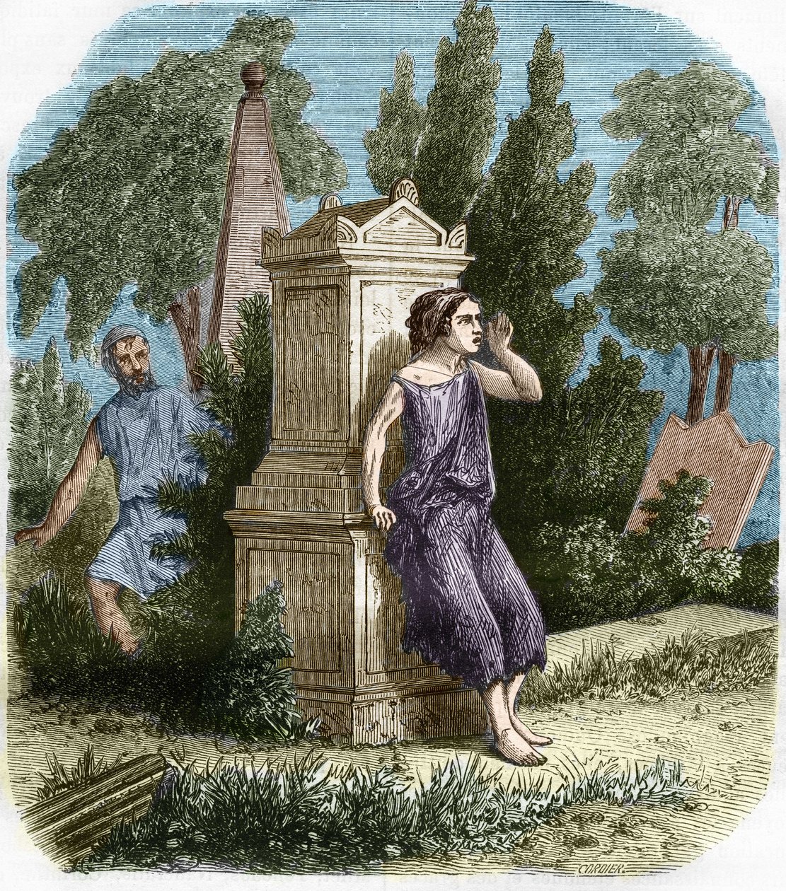 The prostitutes of Antiquity, Greece: the Hetaires openly made their little metier. Engraving in 