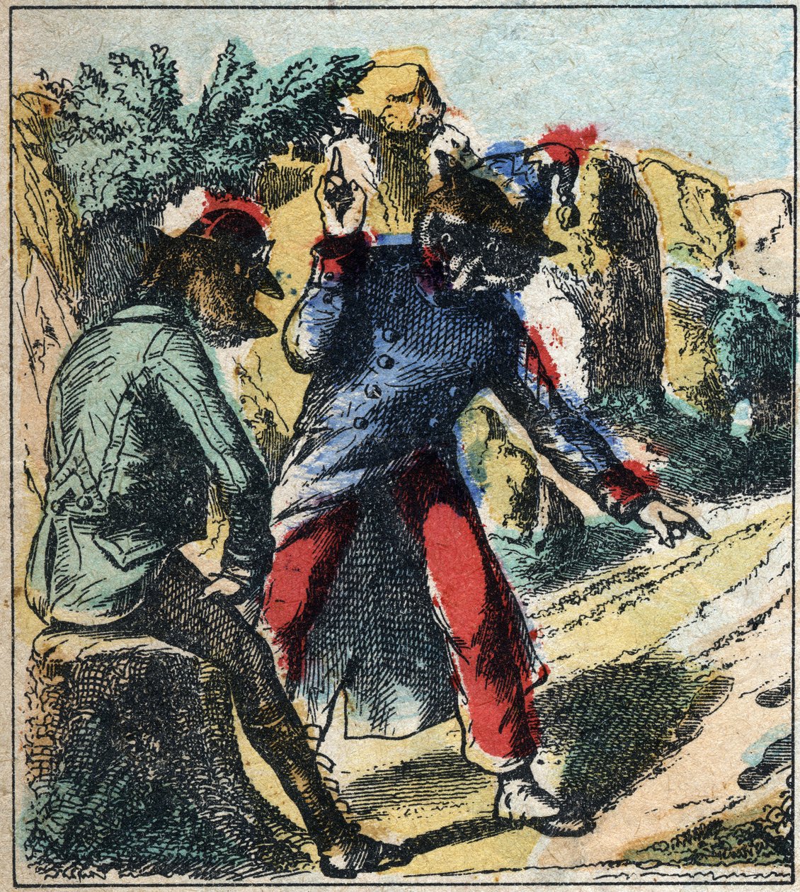 The sick lion and the fox. Fables by Jean de La Fontaine. Epinal imaging from the end of the 19th century by French School