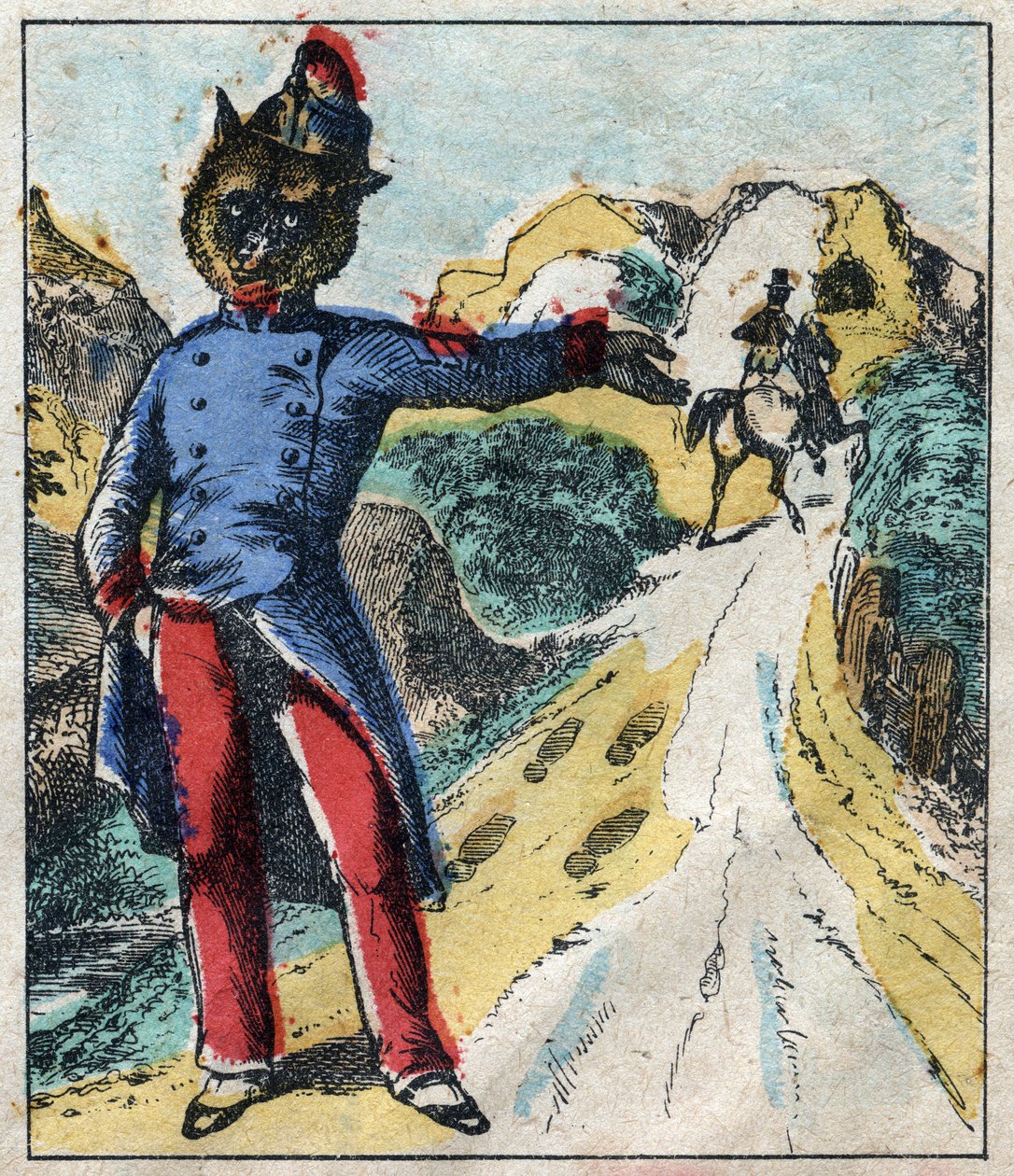 The sick lion and the fox. Fables by Jean de La Fontaine. Epinal imaging from the end of the 19th century by French School