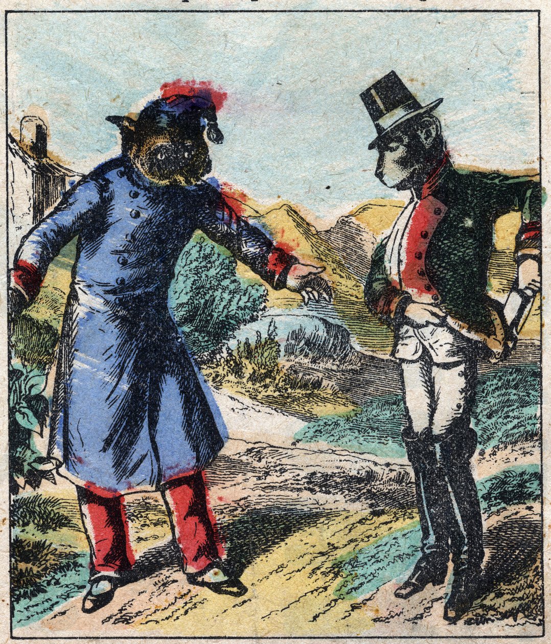The sick lion and the fox. Fables by Jean de La Fontaine (1621-95). Epinal imaging from the end of the 19th century. by French School