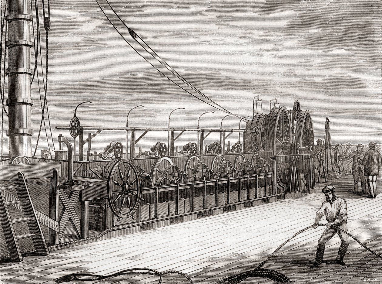 The Transatlantic Telegraph Cable Unwinding Unit Aboard the S.S. Great Eastern by French School