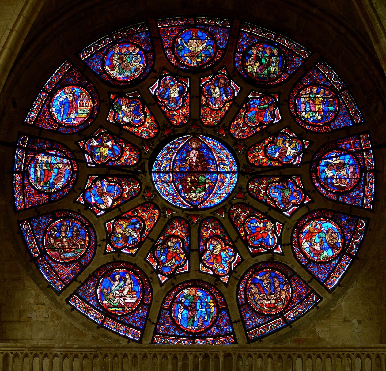 The west rose window, depicting the Last Judgement (rose window - internal) by French School