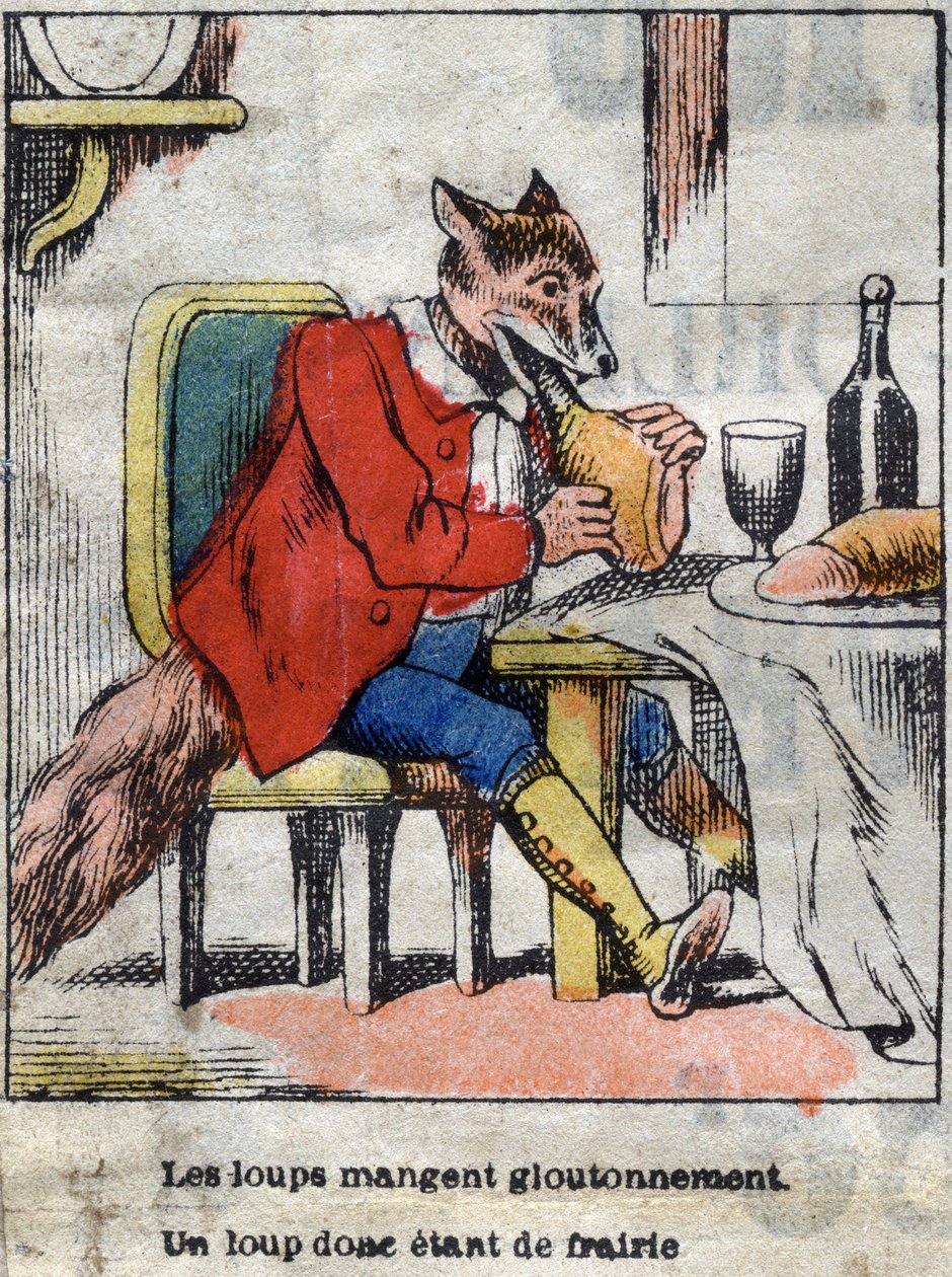 The wolf and the stork. Fables by Jean de La Fontaine. Epinal imaging from the end of the 19th century by French School