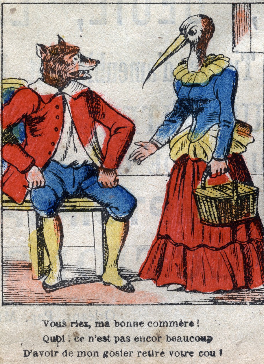 The Wolf and the Stork. Fables by Jean de La Fontaine. Epinal imaging from the end of the 19th century. by French School