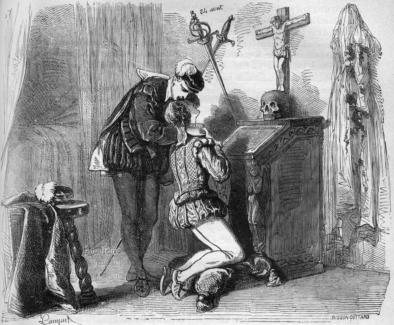 The young King Henry III (1574-1589) and one of his Mignon. Engraving in 