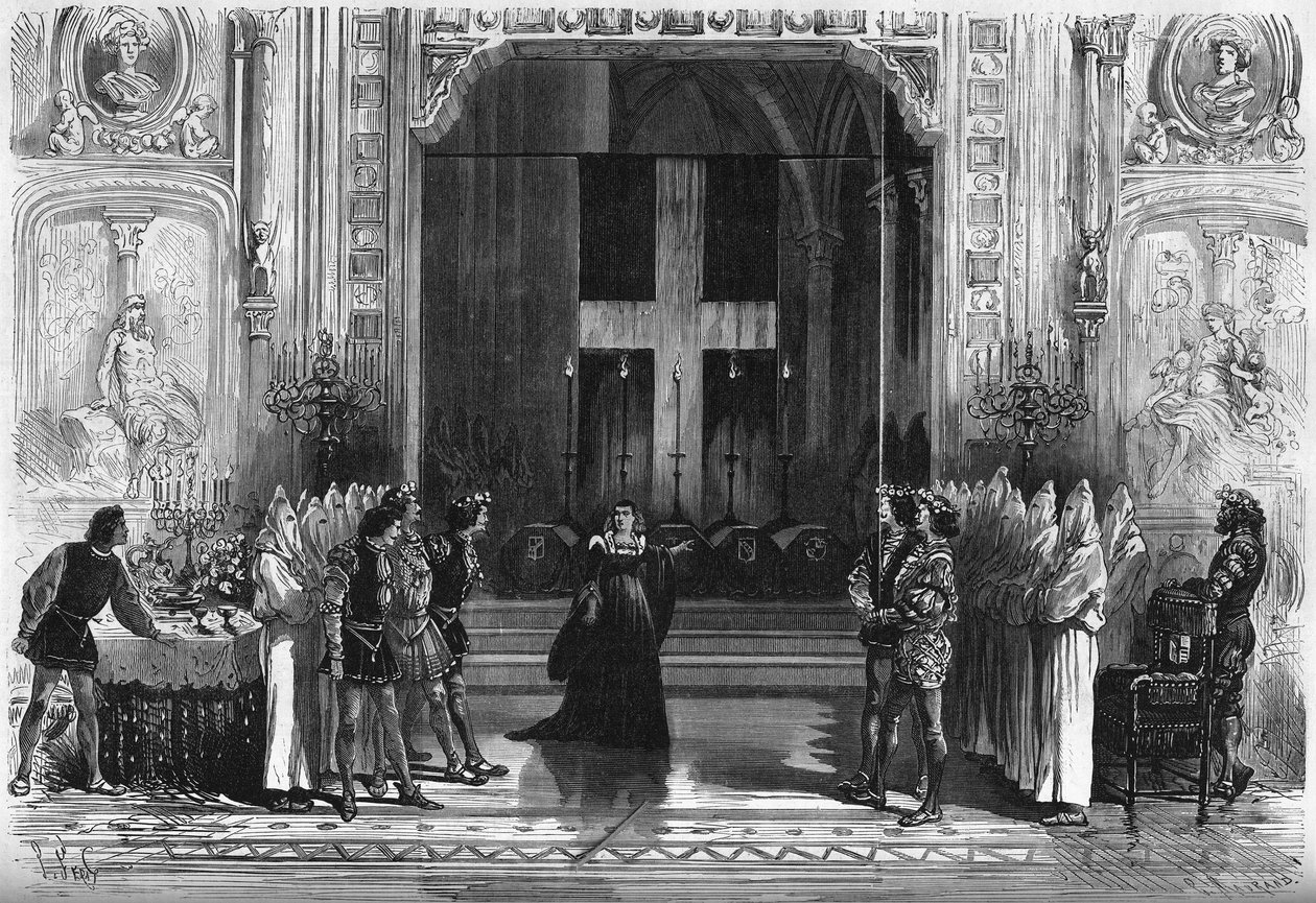 Theatrical representation: scene of the coffins in Lucrece Borgia by Victor Hugo. Paris, Theatre de la Porte Saint Martin by French School