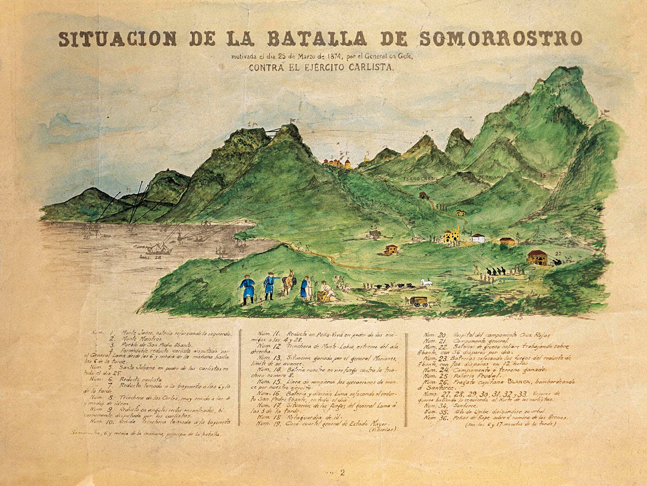 Third Carlist War: Battle of Somorrostro in the Basque Country, 25/03/1874 by French School