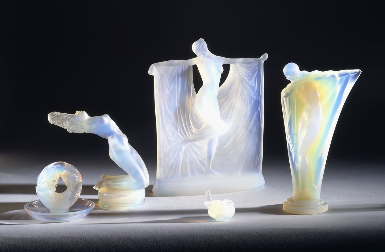 Three Opalescent Glass Objects by Lalique by French School