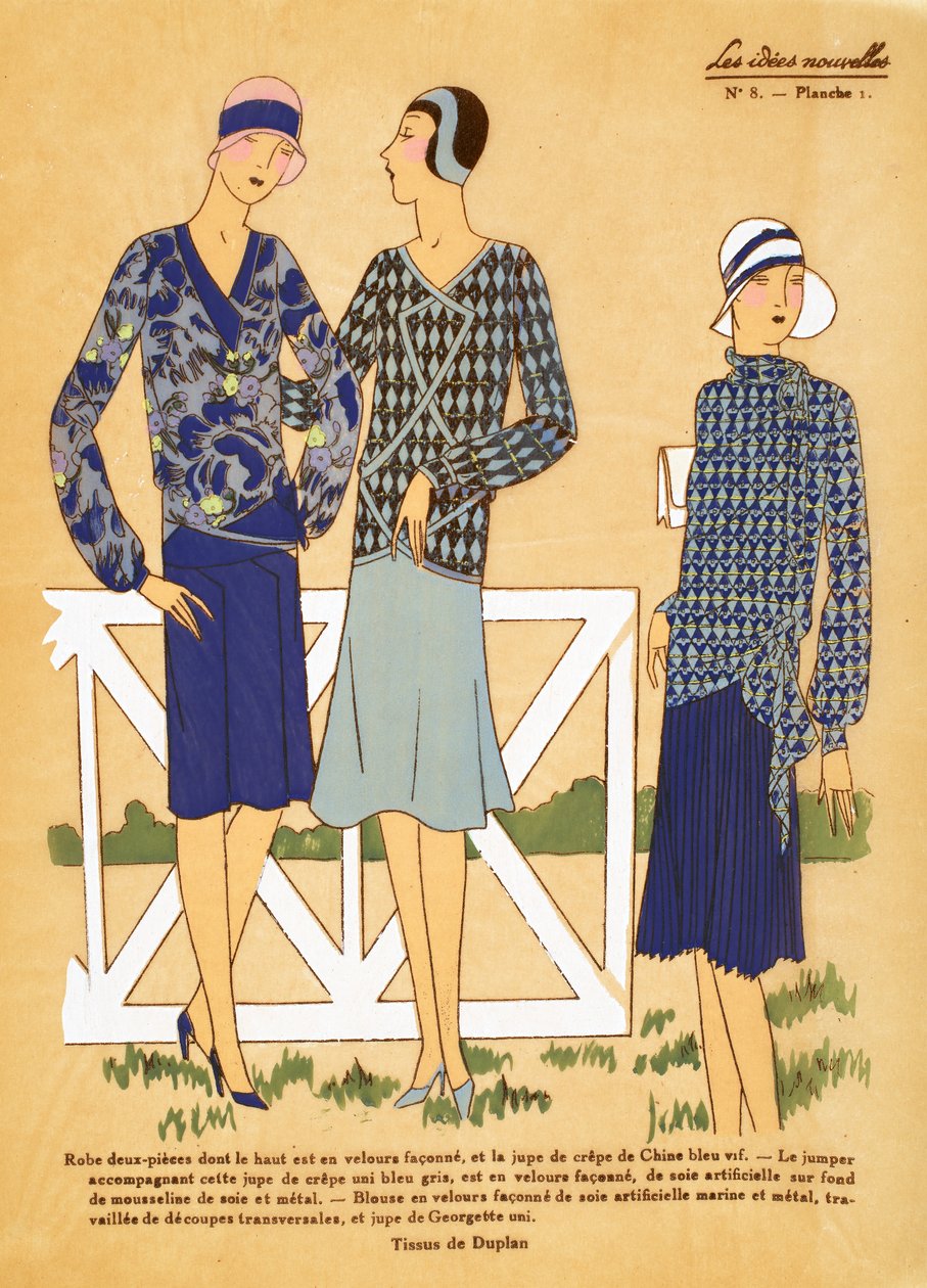 Three Designs for Two Piece Outfits Showcasing Tissus de Duplan, Les Idées Nouvelles by French School