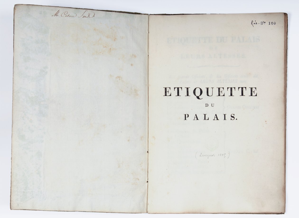 Title page of the Etiquette du Palais, Lucca, 1805 by French School