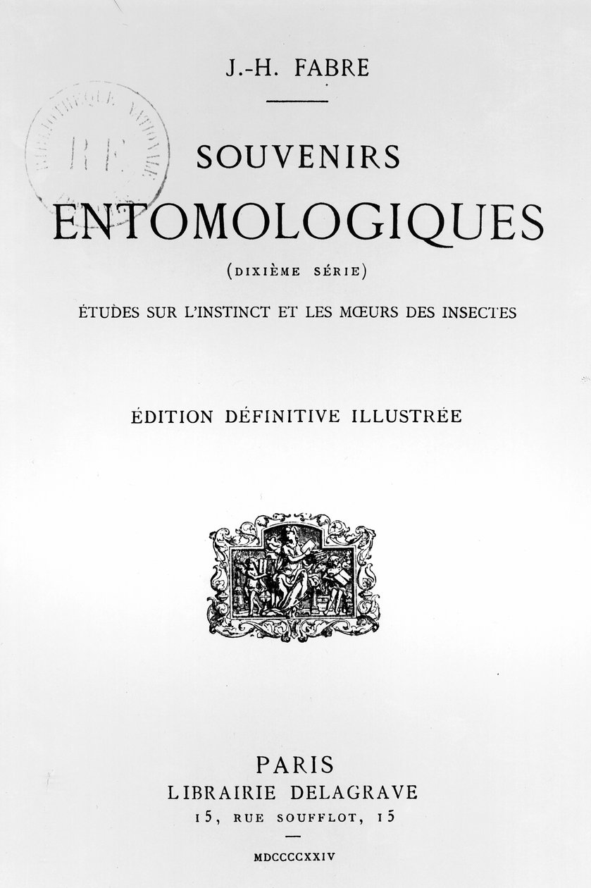 Titlepage of Souvenirs Entomologiques by Jean-Henri Fabre published in 1924 by French School