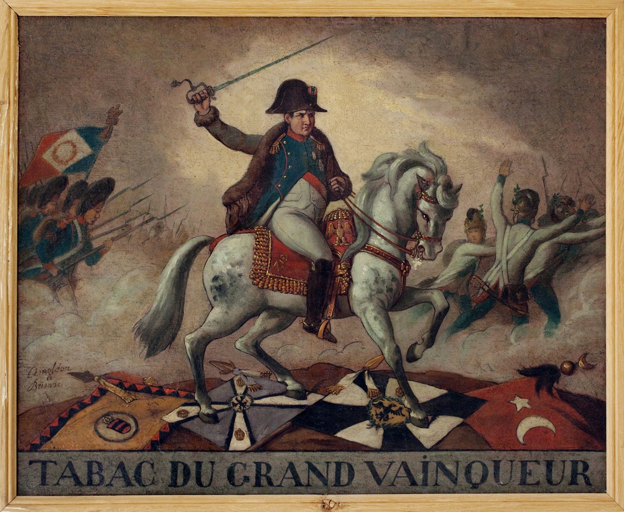 Equestrian portrait of Napoleon Bonaparte leading his troops to battle by French School