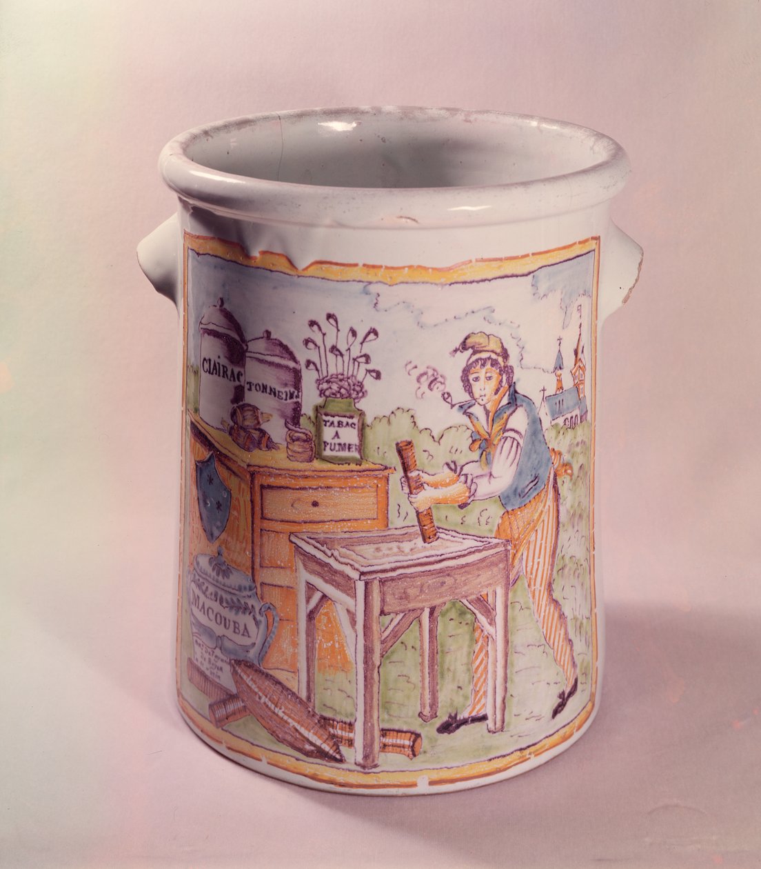 Tobacco Pot Depicting a Tobacconist, Bordeaux Workshop by French School