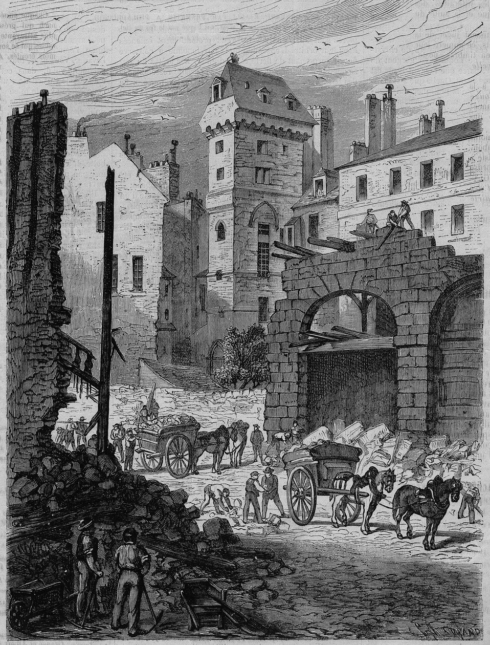 Tour Jean Sans Peur, last vestige of the Hôtel de Bourgogne, during the piercing of rue Etienne Marcel, Paris by French School