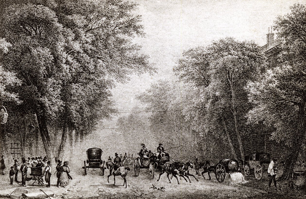 Traffic in Paris, France, in the 19th century, circa 1830 by French School
