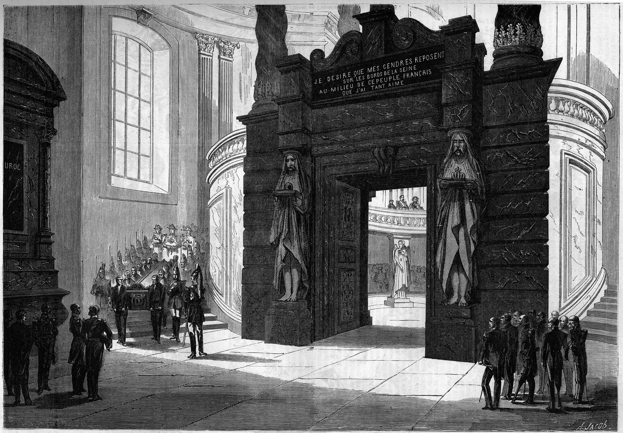 Transfer of the ashes of Napoleon I (1769-1821) from the chapel of Saint Jerome to the tomb built under the dome of the Invalides. Paris, 2 April 1861. Engraving in 
