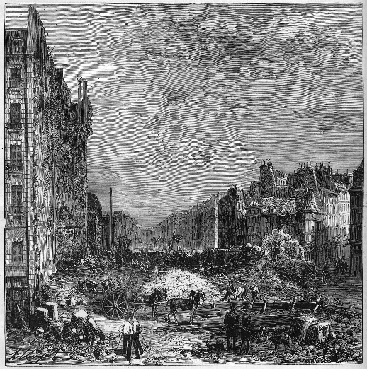 Transformation of Paris under the Second Empire: Works of the Haussmann boulevards. Opening of the new section between rue Hautefeuille and rue de l