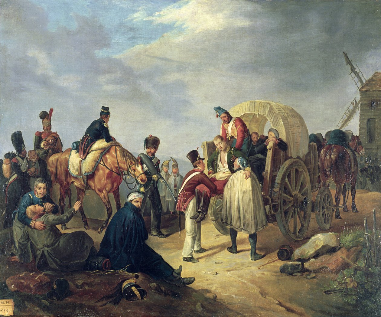 Transporting wounded soldiers during the Napoleonic wars by French School