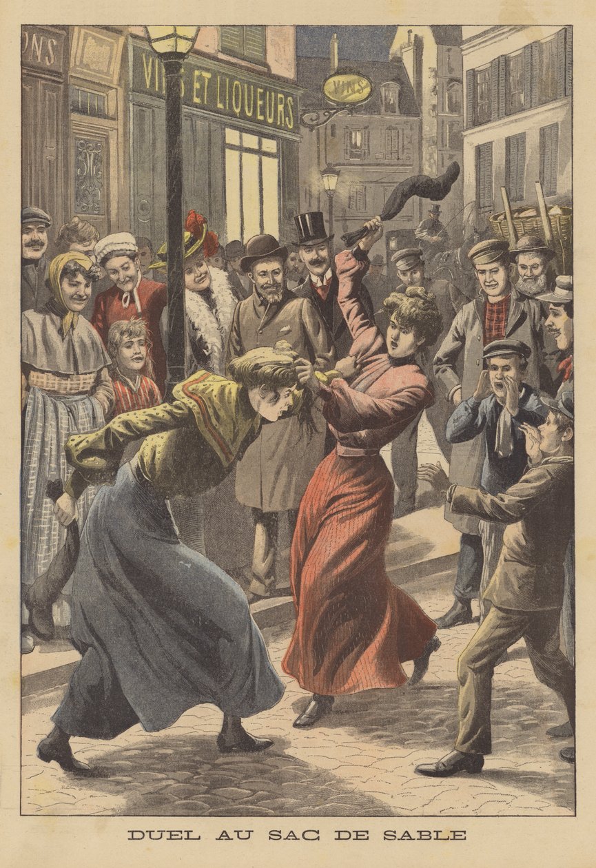 Two Women Fighting with Stockings Filled with Sand by French School