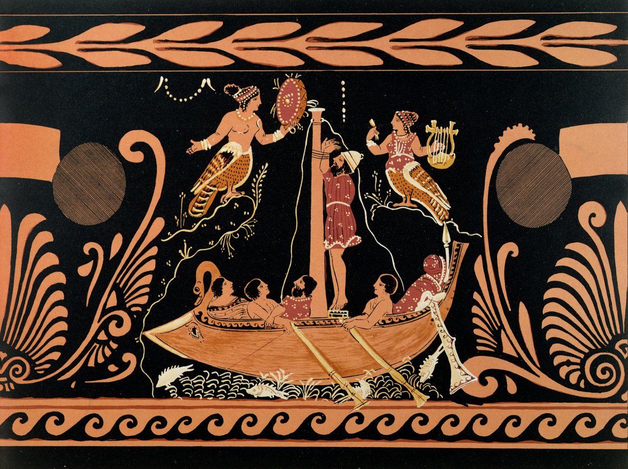 Ulysses and the Sirens, illustration from an antique Greek vase by French School