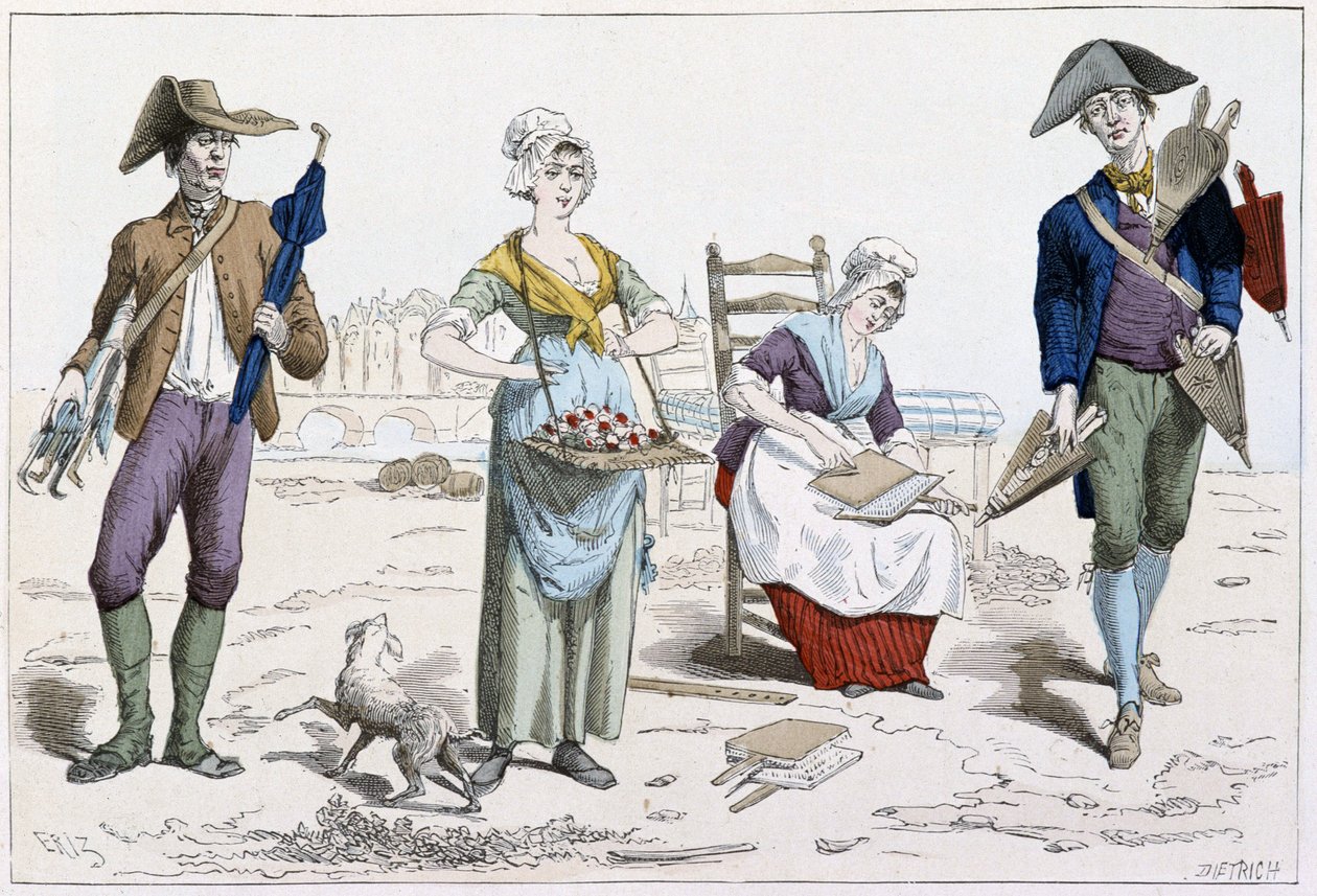 Umbrella Merchant, Flower Merchant, Mattress Carder, Bellows Merchant by French School