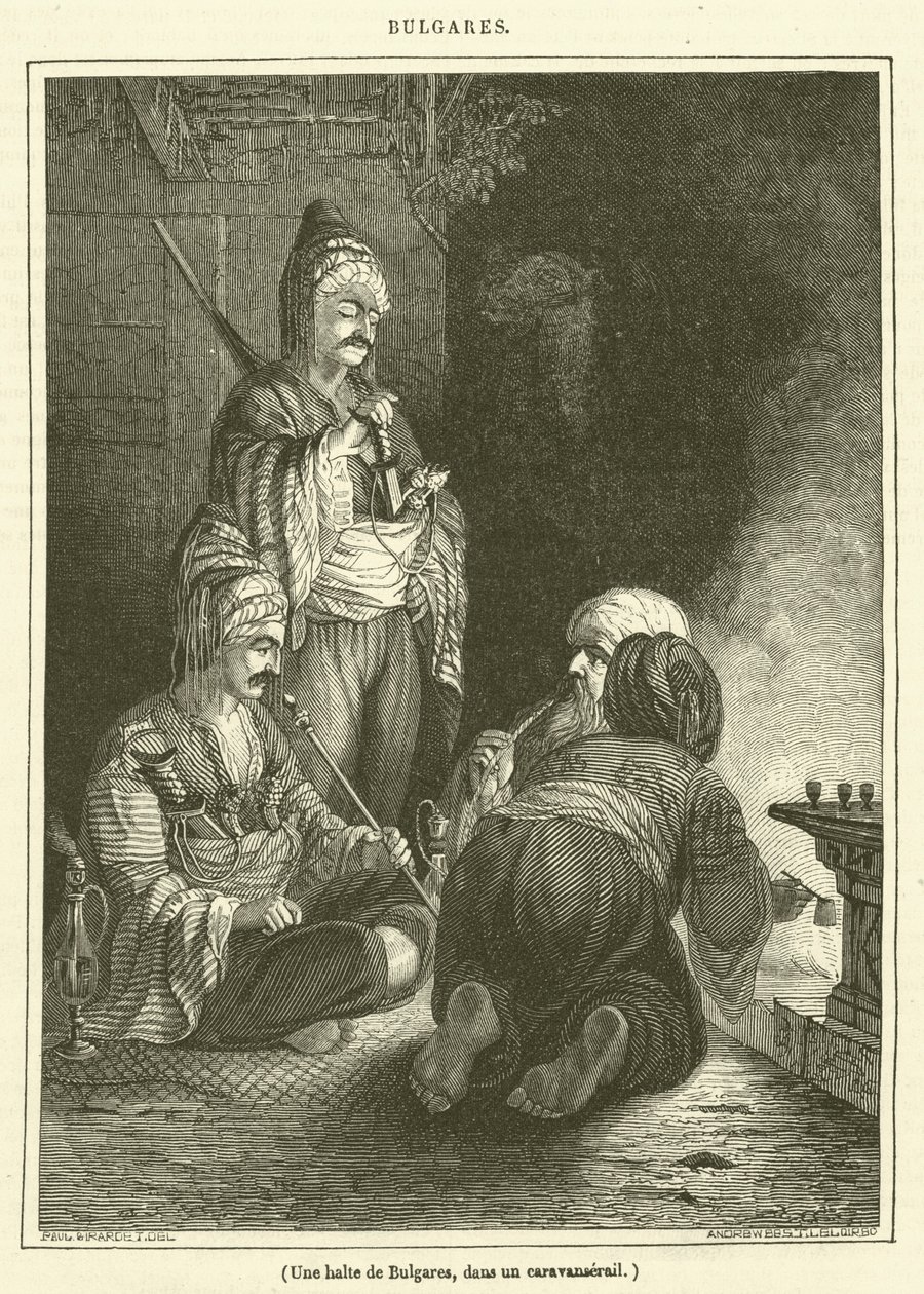 A Halt of Bulgarians in a Caravanserai (engraving) by French School