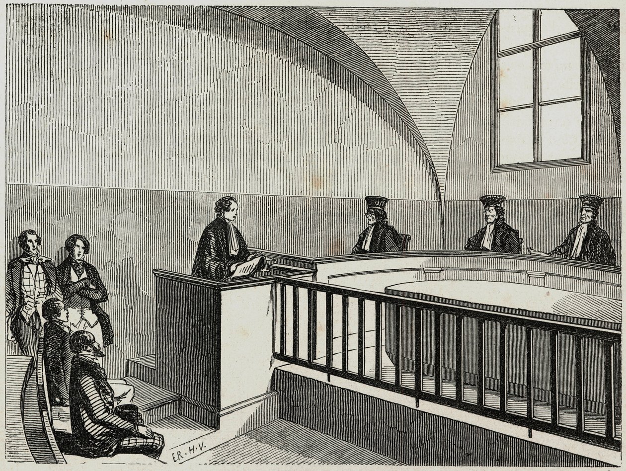 Une these at the school of law in Paris - Engraving in 