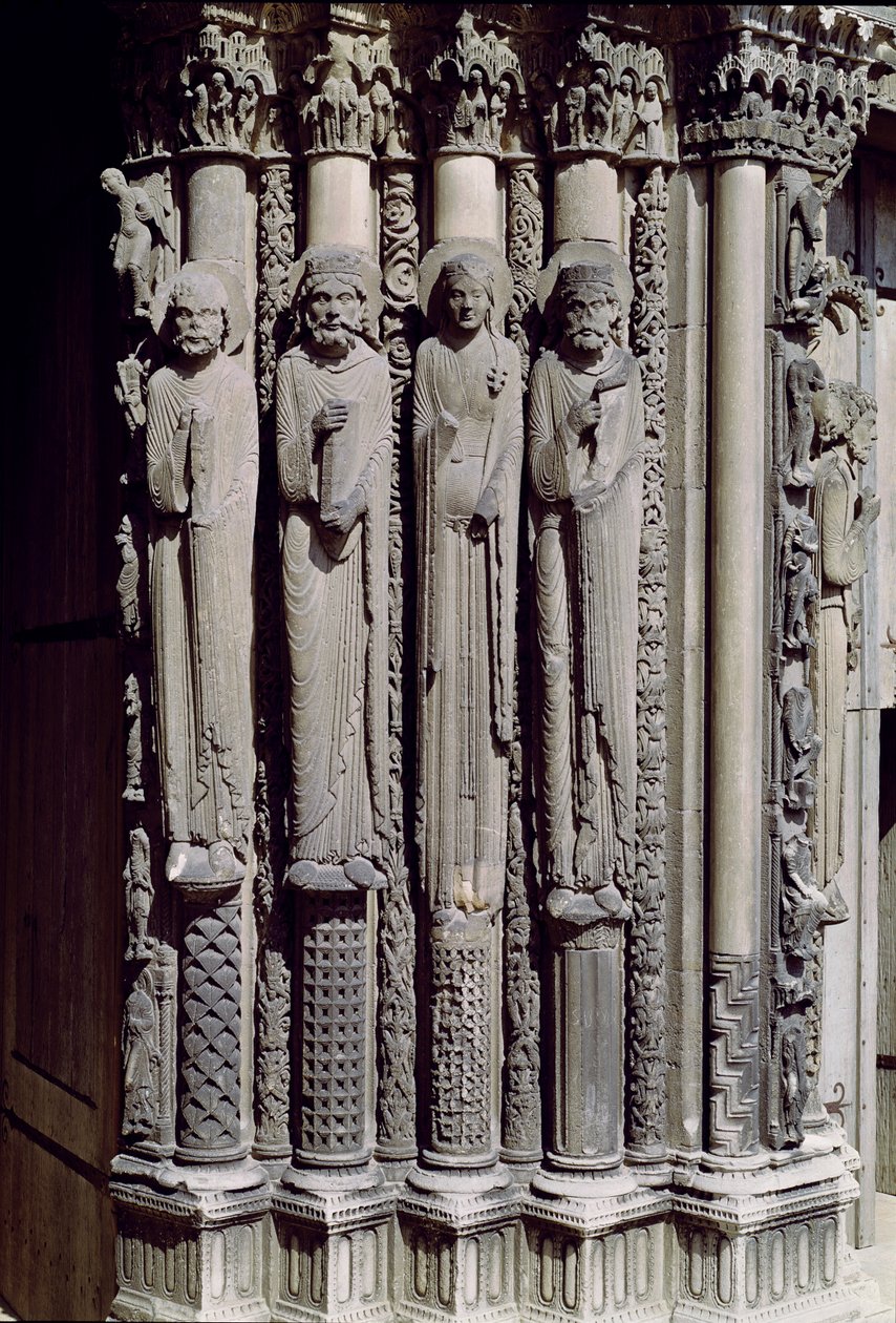 Unknown figure, King Solomon, the Queen of Sheba and King David, jamb figures from the Royal Portal, 1140-55 by French School