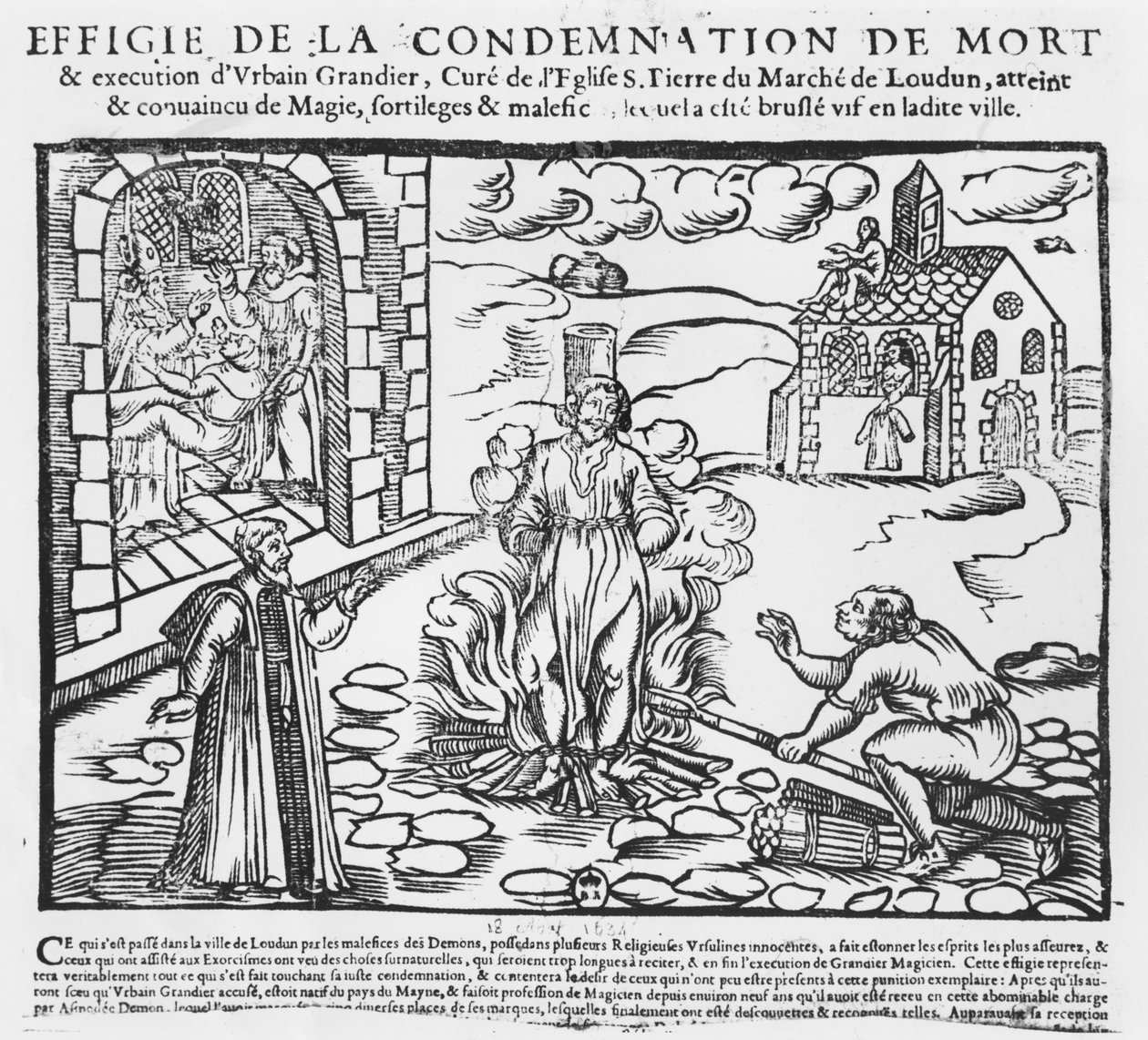 Urbain Grandier Burned at the Stake after the Events of the Loudun Possession, 1634 by French School
