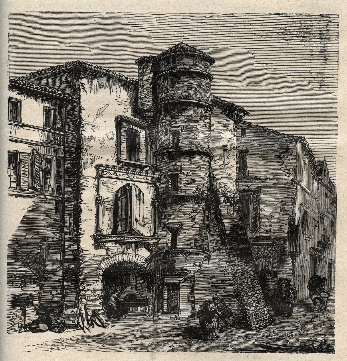 Uzes - the old castle - Gard - France. Engraving in 