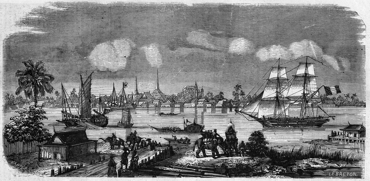 View of Bangkok City and Port, Kingdom of Siam (Thailand) by French School