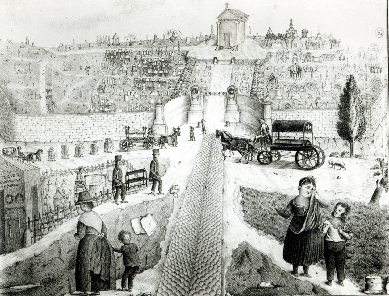 View of Pere-Lachaise Cemetery by French School