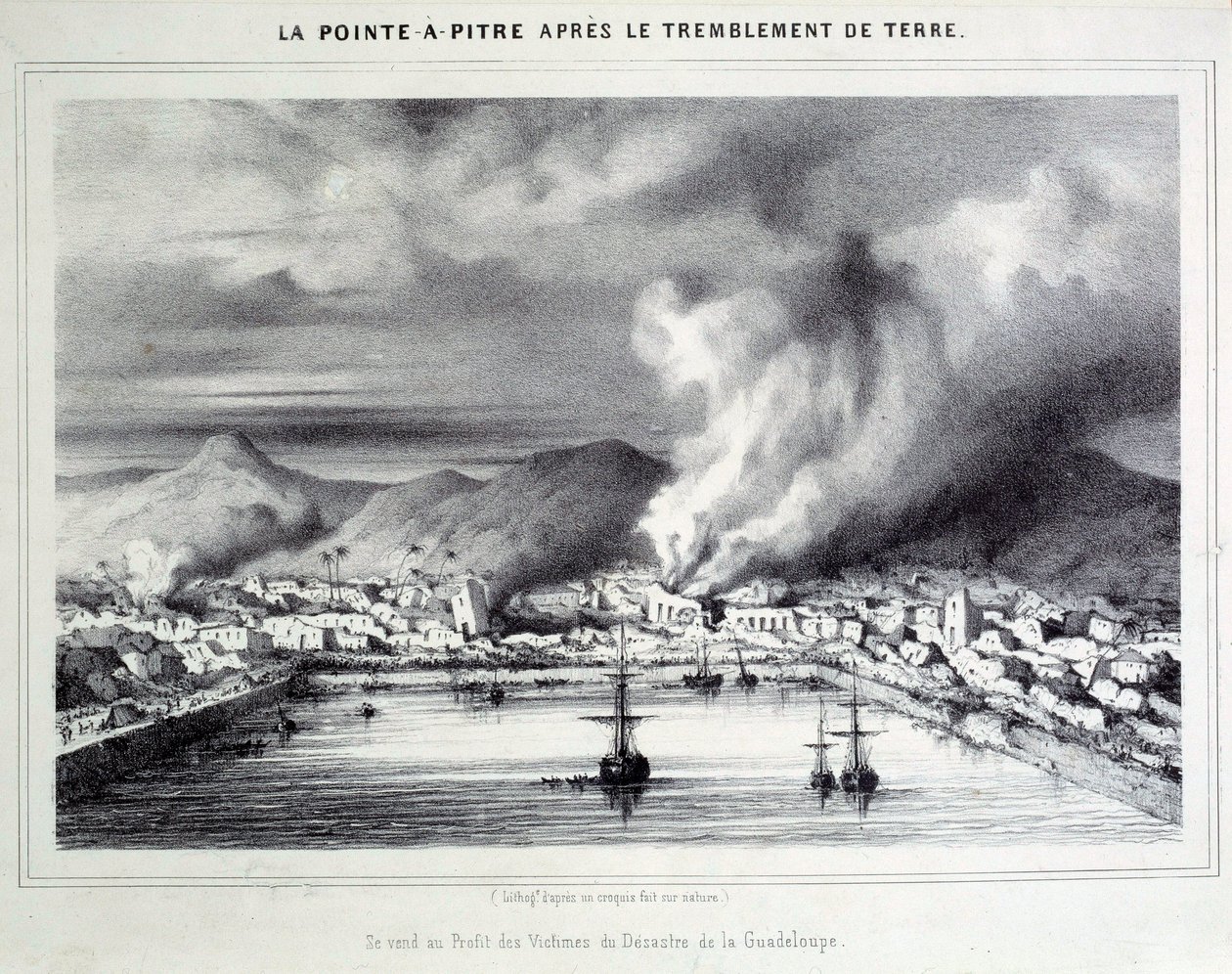 View of Pointe-a-Pitre After the Earthquake on February 8, 1843 (engraving) by French School