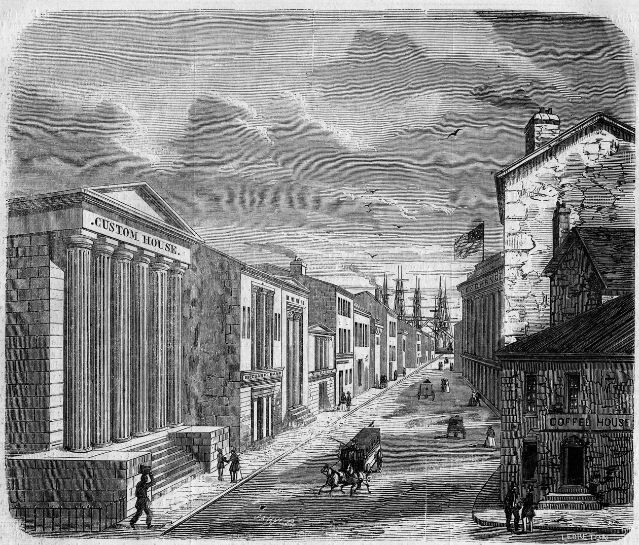 View of Wall Street, the banking district, New York, New York. United States by French School