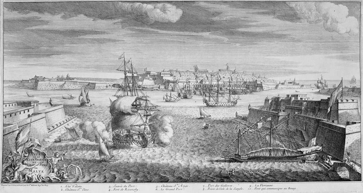 View of the City of Valetta, Port of Malta, c.1736 (engraving) by French School