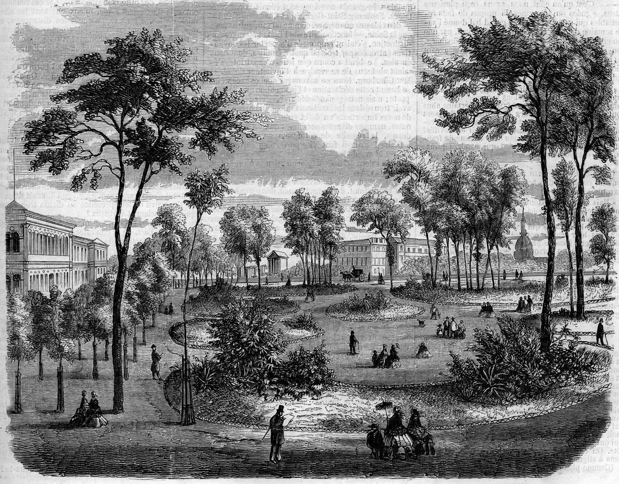 View of the English gardens of the Champs Elysees in Paris by French School