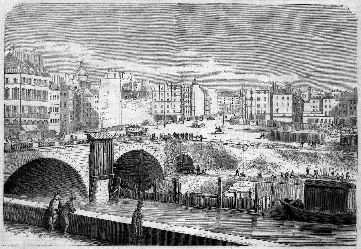 View of the Saint Michel Bridge, built in 1857, and Place Saint Michel in Paris by French School