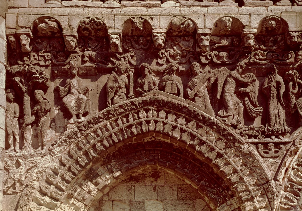 View of the West Facade, detail depicting the prophets, the Annunciation and the Original Sin by French School