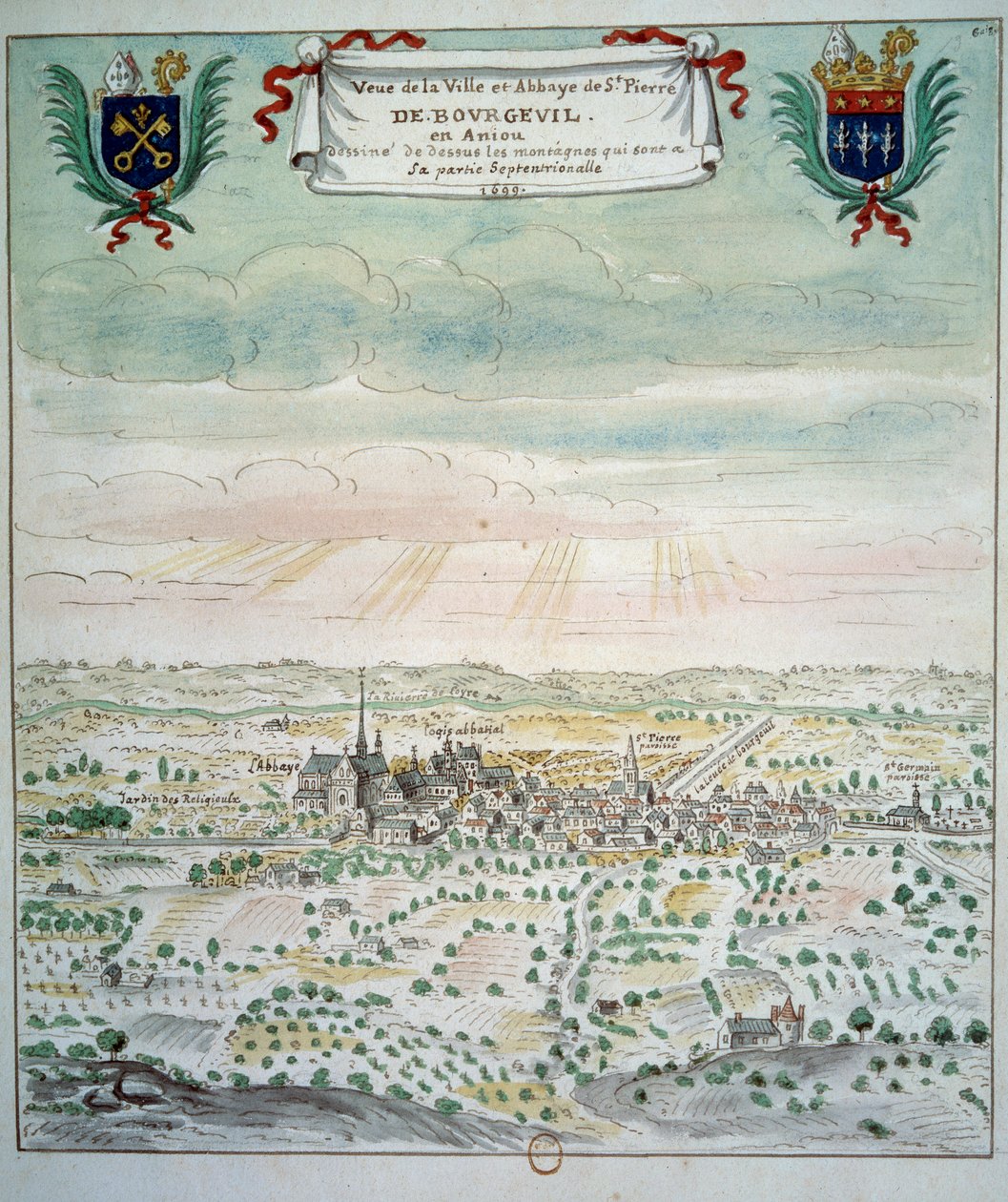 View of the City and the Abbey of Saint Pierre de Bourgueil by French School