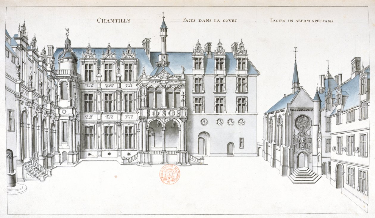 View of the courtyard and chapel at Chantilly by French School