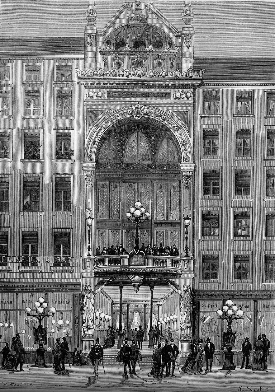 View of the facade of the Bellecour theatre in Lyon, built by Jules Chatron in 1879. Engraving in Le Monde Illustré n°1176 of October 11 by French School