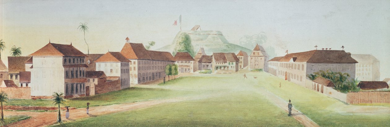 View of the infantry barracks at Cayenne, French Guyana, c. 1840 by French School