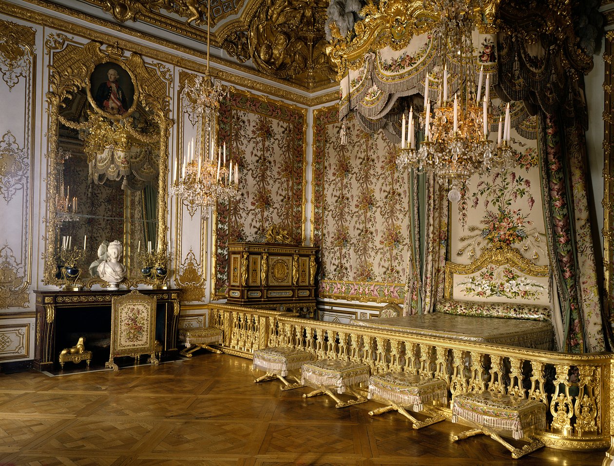 View of the room of the Queen of France Marie Antoinette of Habsburg Lorraine (1755-1793). Versailles, castle museum by French School