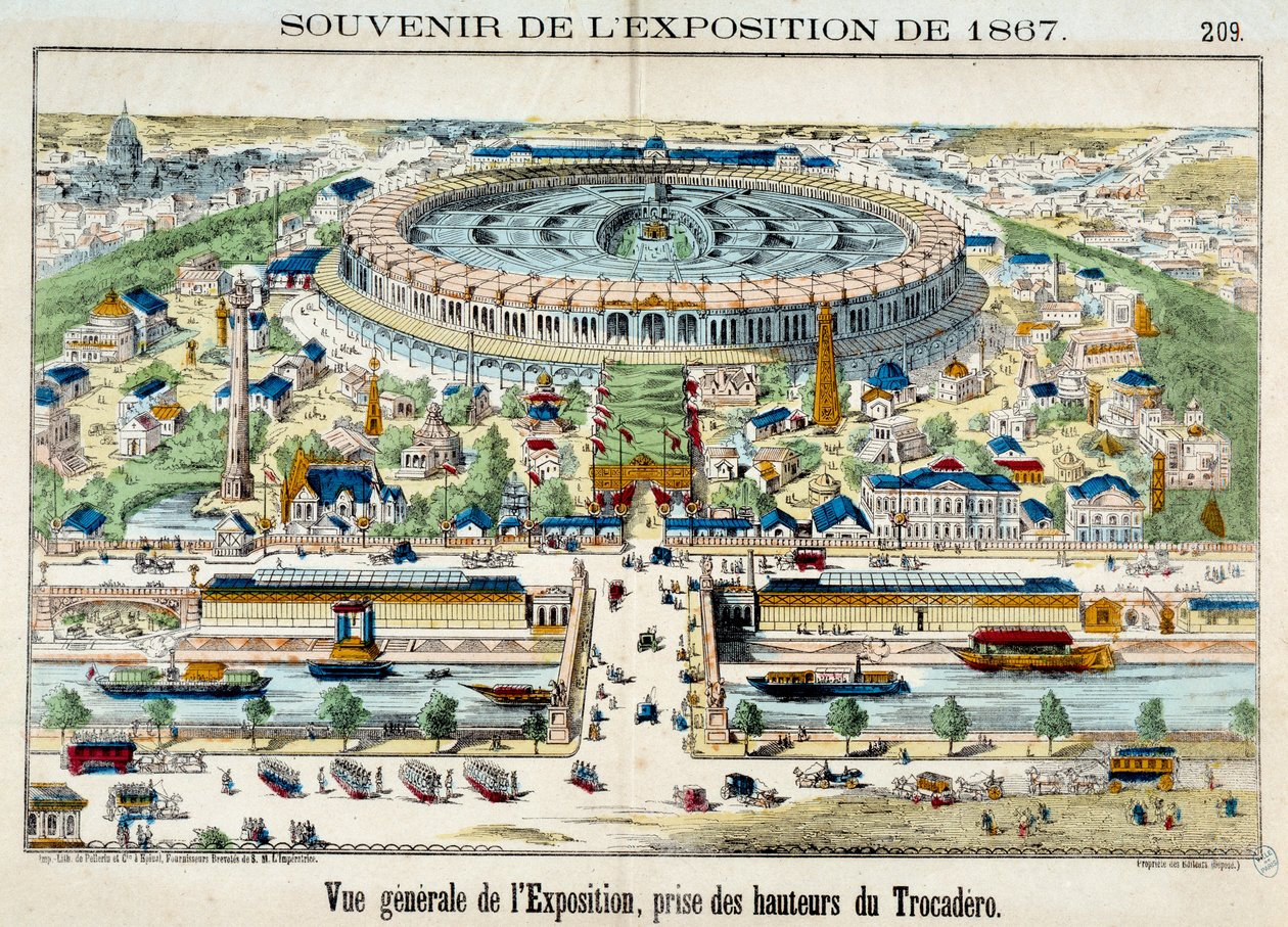 View of the world exhibition from the Trocadero in Paris by French School